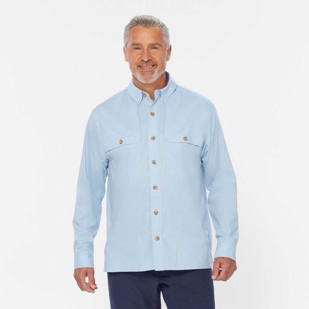 Mens Light Blue Long Sleeve Performance Fishing Shirt Large Tall Ventilated Back